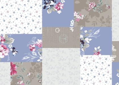 Brilliant Sunshine Pink and Blue Roses Toile Quilt Set, 3-Piece Bedding Sets, Lively Patchwork Design, Washable, Reversible Bedspread, Soft Lightweight Coverlet, All-Season, Full/Queen, Blue Natural