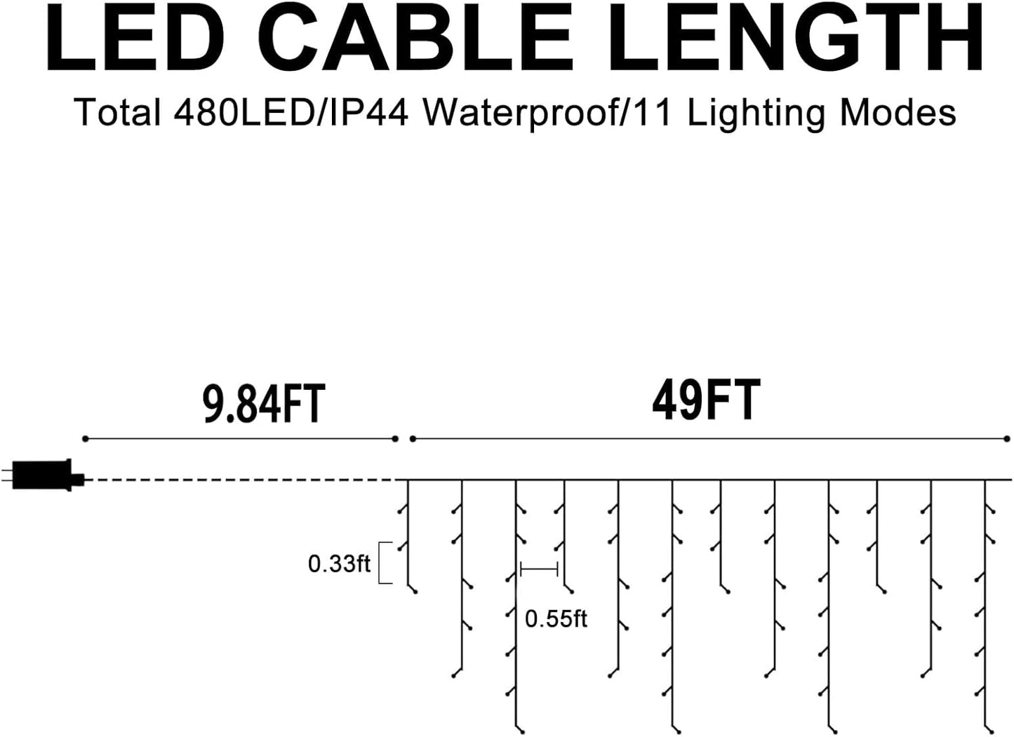 Color Changing Christmas Lights, 11 Modes 49FT 480 LED Ice Lights for Outside with 90 Drops, Timer Memory Waterproof Warm White to Multicolor Ice String Lights for Christmas Eaves Party Decorations