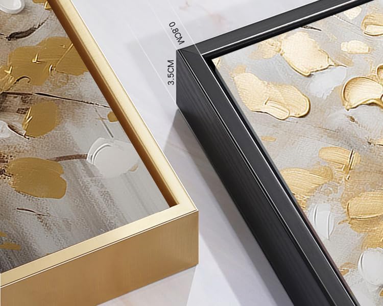 Hand-Painted White and Gold Flowers Painting On Canvas for Living Room,Large 3D Floral Wall Art for Office,Framed Golden Leaf Textured Artwork for Bedroom Girl's Room Wall Decor 30x48inch