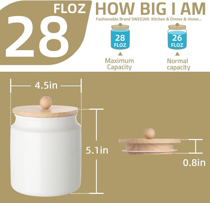 Sweejar Ceramic Kitchen Canisters, 28 FLOZ Porcelain Food Storage Jar with Airtight Seal Wooden Lid, Home Container Serving for Coffee Beans, Tea-leave, Sugar, Salt and More, Tool Bucket (Yellow)