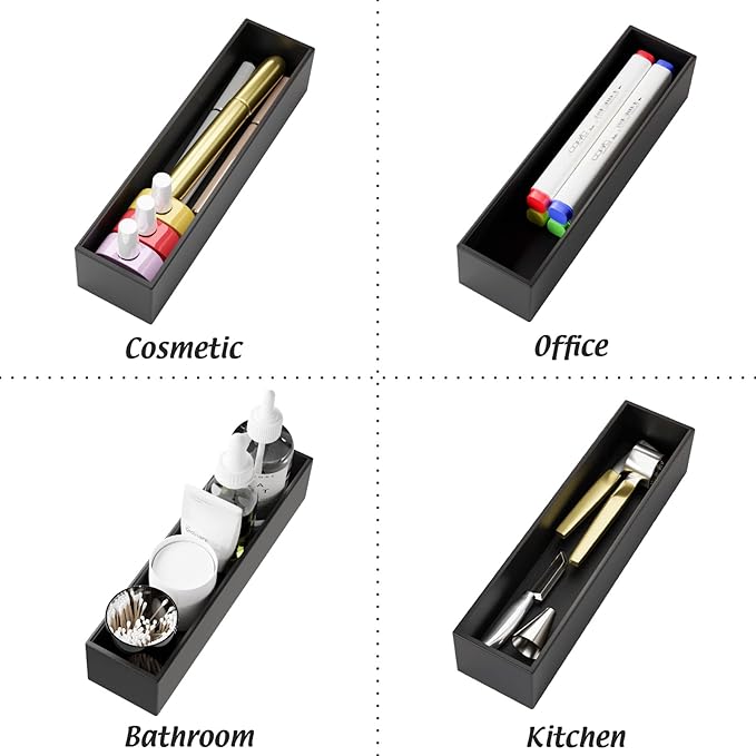 Black Bamboo Drawer Organizer - Silverware&Utensil Holder Organizer for Kitchen Drawers, Multi-Use Drawer Dividers Boxes for Bathroom Counter,Cabinet, Garage, Office Desk, Makeup, Jewelry (12"3"2.5")