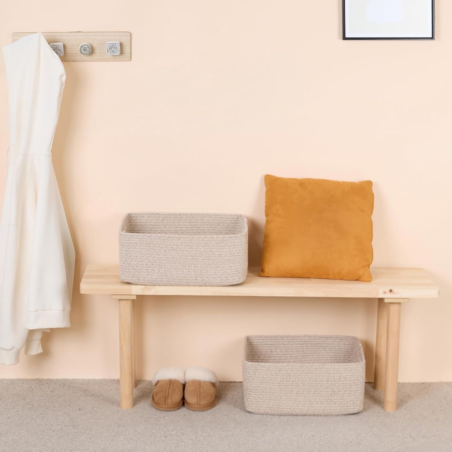 Large Storage Baskets for Shelves, Closet Organizers Bins for Clothes Blanket Towels, Baby Nursery, Toy Baskets Box, Woven Rope Baskets, 17 x 13 x 7.5”, 2 Packs Mixed Brown