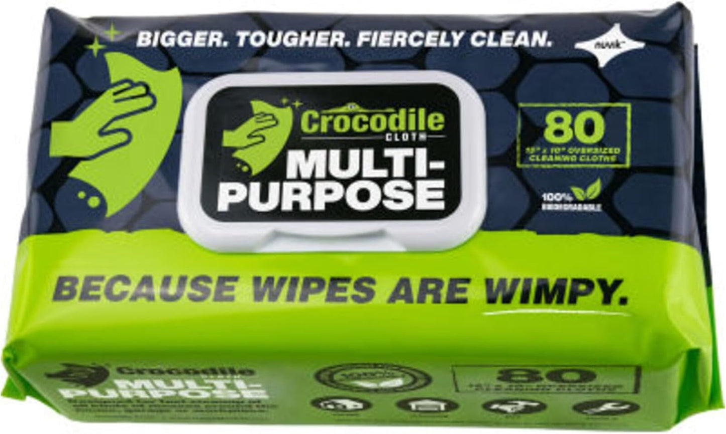 Crocodile Cloth All-Purpose Cleaning Wipes – 8 Pack/640 Total Count, 15"x10" Extra Large Plant-Based Disposable Cloths – Moist, Absorbent, Safe on Skin, Multi-Surface Use