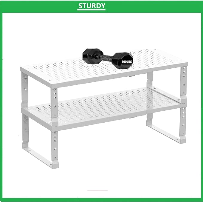 Metal Stackable Expandable Storage Shelf - Multi-Functional Home Storage Shelf, Suitable for Kitchen, Cabinet,Bathroom, Office, Garage, etc.(2PACKS/White/Large