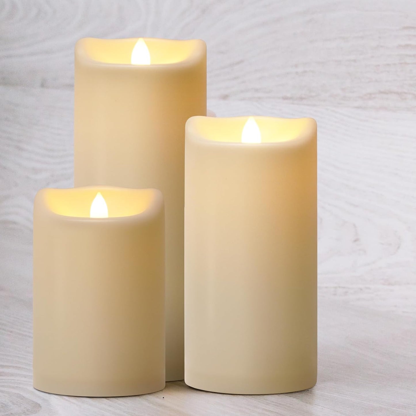 4" x 6" 8" 10" Waterproof Outdoor Flameless Candles with Remote, Flickering Battery Operated LED Pillar Candles for Home, Lanterns Decor, Ivory Plastic