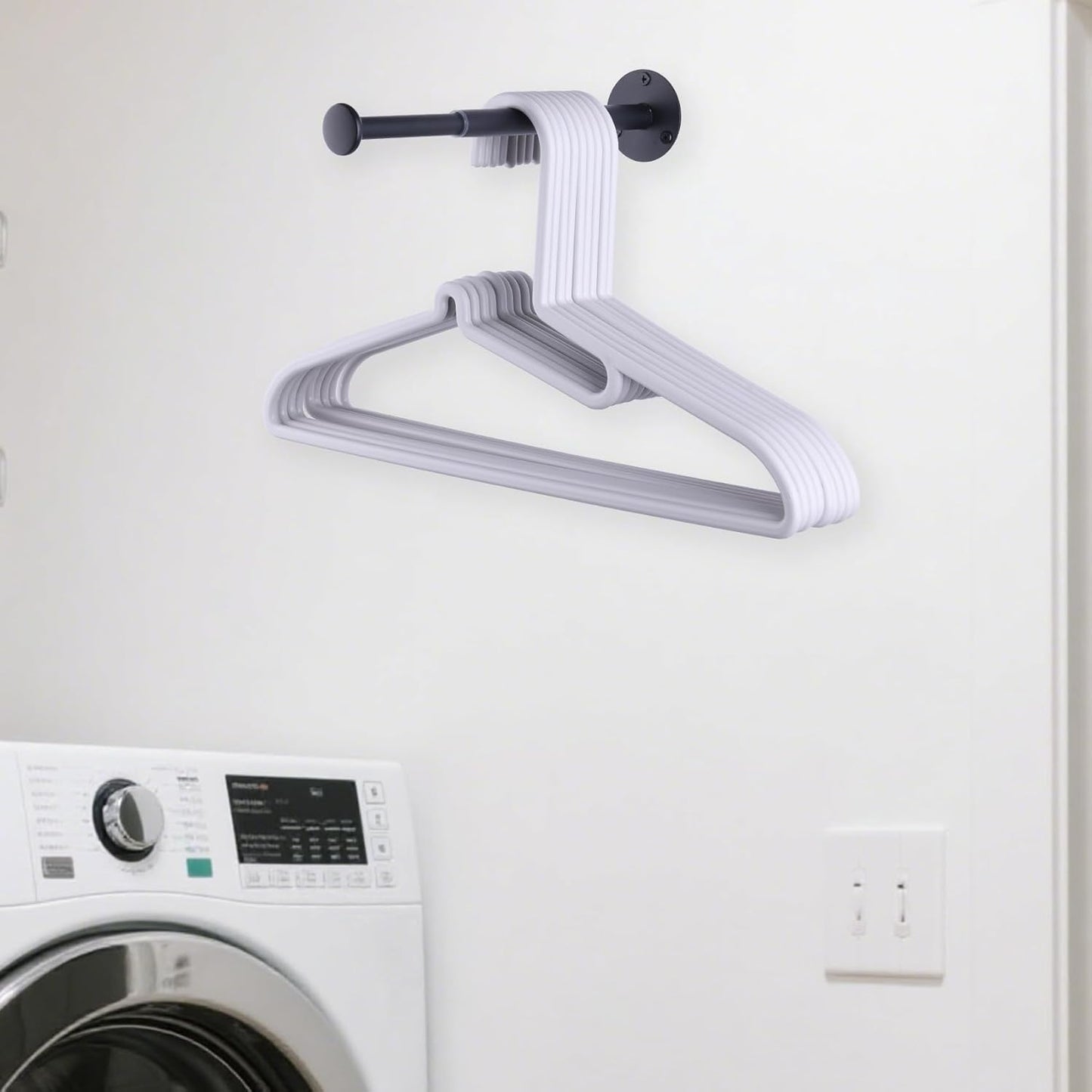 4 Pack Retractable Hanger Holder for Laundry Room, Wall Mount Organizer Rack for Lightweight Clothes, Space Saving Laundry Hook Rod, Keep Empty Hangers Handy, Black