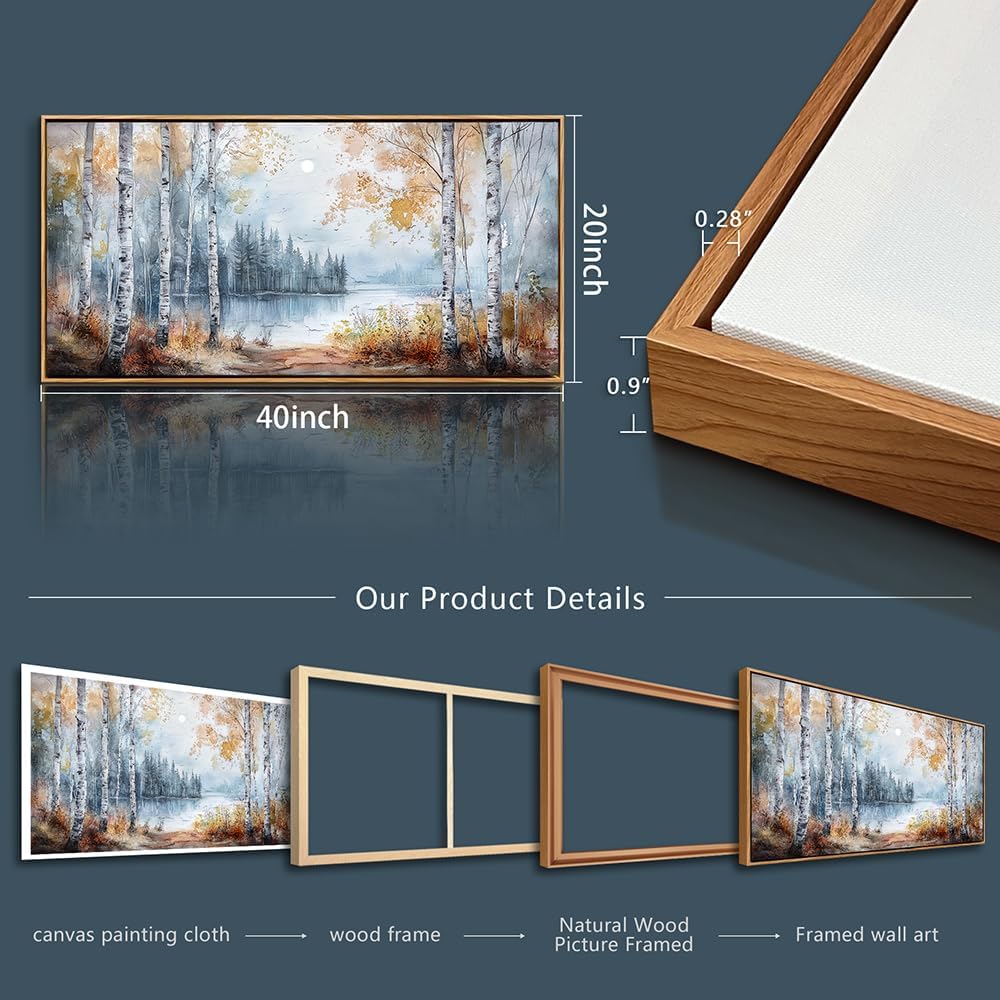 PHAOHUAXM Canvas Wall Art For Living Room Wall Decoration For Bedroom Office Decoration Trees Forest Landscape Painting Lake view Mural Modern Aesthetic Room Home Decor Artwork Wood Framed 20x40 In