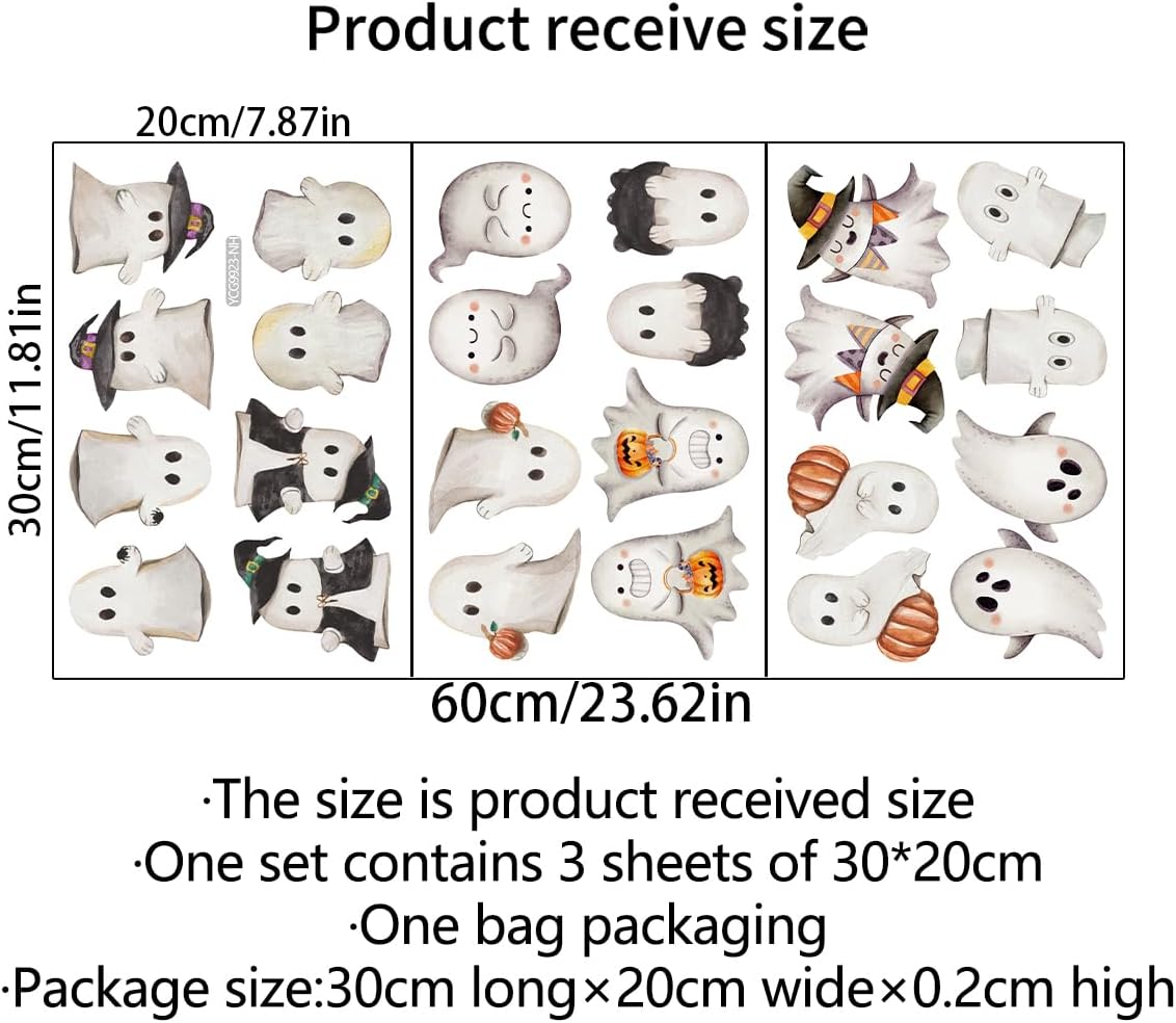 Clothmile Glow in The Dark Halloween Ghost Window Clings, Green Luminous Double-Side Window Stickers for Party Decorations, Home, School, Glass