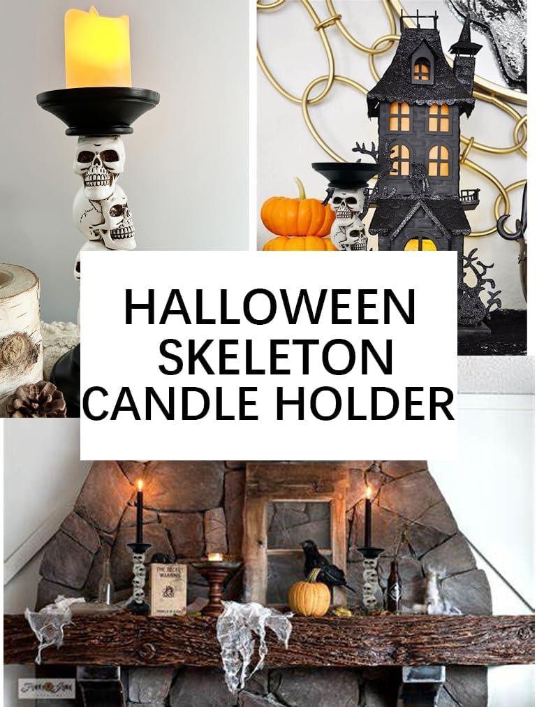 Vintage Resin Skull Skeleton Candle Holders - Set of 2 for Halloween Decor