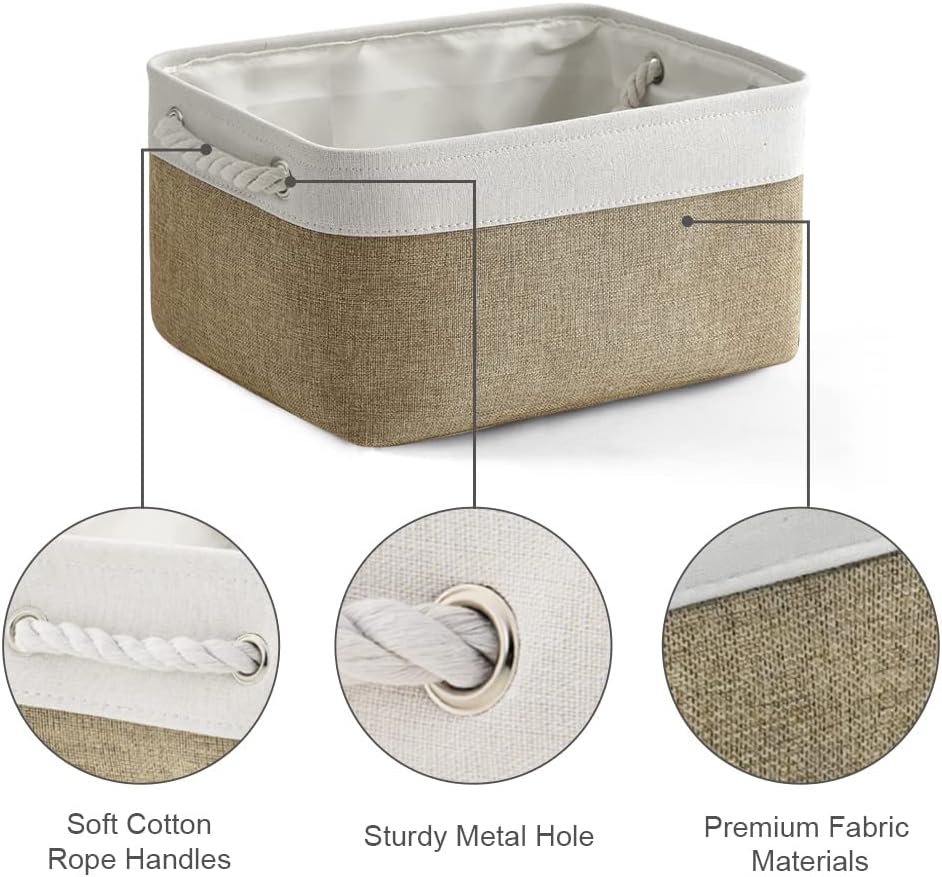 TheWarmHome Storage Basket for Shelves - 1 Pack 14x10x6.7 inch Collapsible Storage Bins Storage Boxes for Organizing for Laundry Closet Gift Cloth Nursery (Whiet & Khaki)