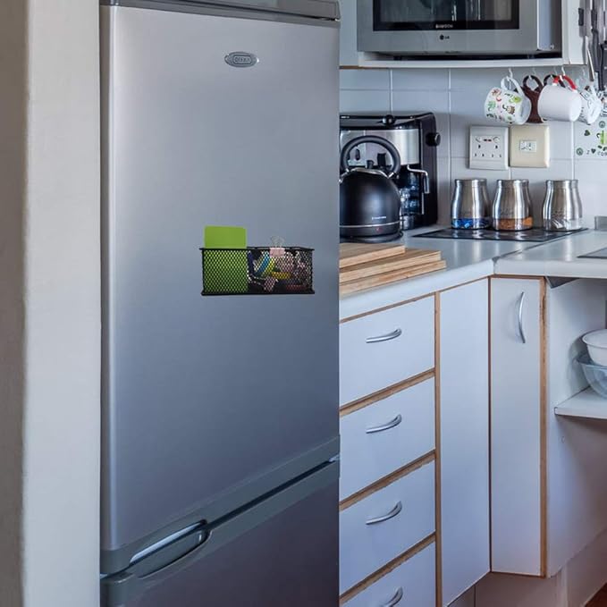 EASEPRES Magnetic Pencil Holder Set of 3 - Black Wire Mesh Storage Baskets Organizer with Strong Magnets - Perfect for Whiteboard, Refrigerator and Locker Accessories