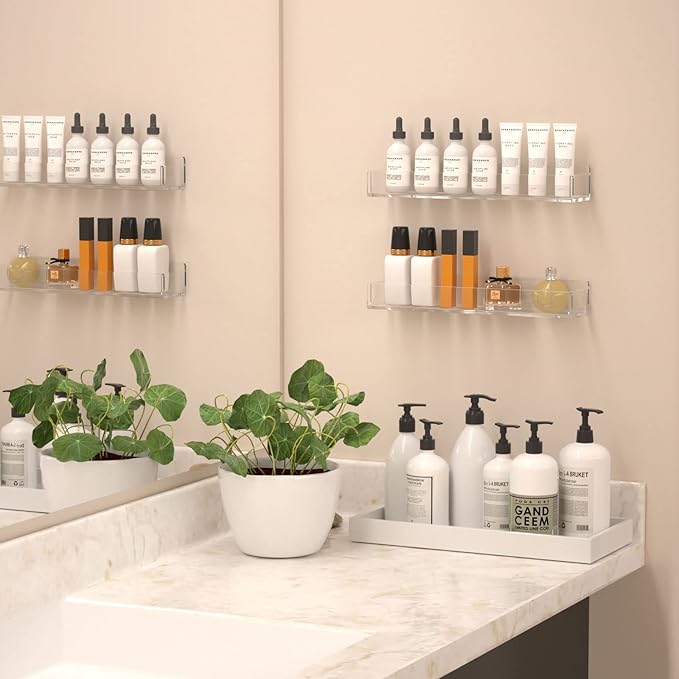 NIUBEE Wall Mounted Spice Rack Organizer,3 Pack Clear Acrylic Spice Shelf Storage Holder,Hanging Seasoning Rack Organizer for Wall Kitchen Pantry Cabinet Door