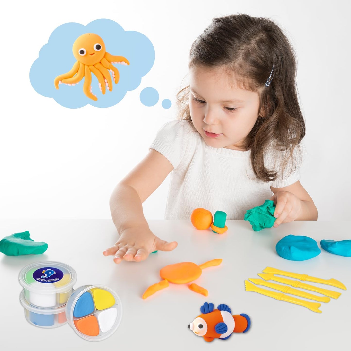 Air Dry Clay Kit for Kids,DIY Air Dry Clays Kit with Sculpting Tools and Tutorials,Creative Molding Clay Gift Kits with Tools,Ultra Light and Soft, Safe and Non-Toxic DIY Underwater Adventure Gift Toy