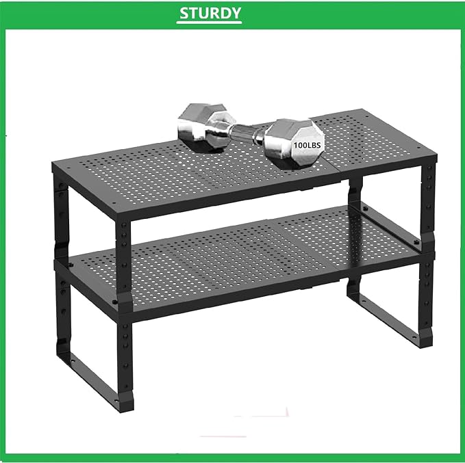 Metal Stackable Expandable Storage Shelf - Multi-Functional Home Storage Shelf, Suitable for Kitchen, Cabinet,Bathroom, Office, Garage, etc.(1PACK/Black/Large