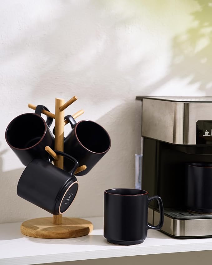 famiware Coffee Mugs Set of 4, Nebula 14oz Coffee Mugs, Ceramic Cup Set with Handle for Latte, Tea, Milk, Cappuccino, Cocoa, Matte Black