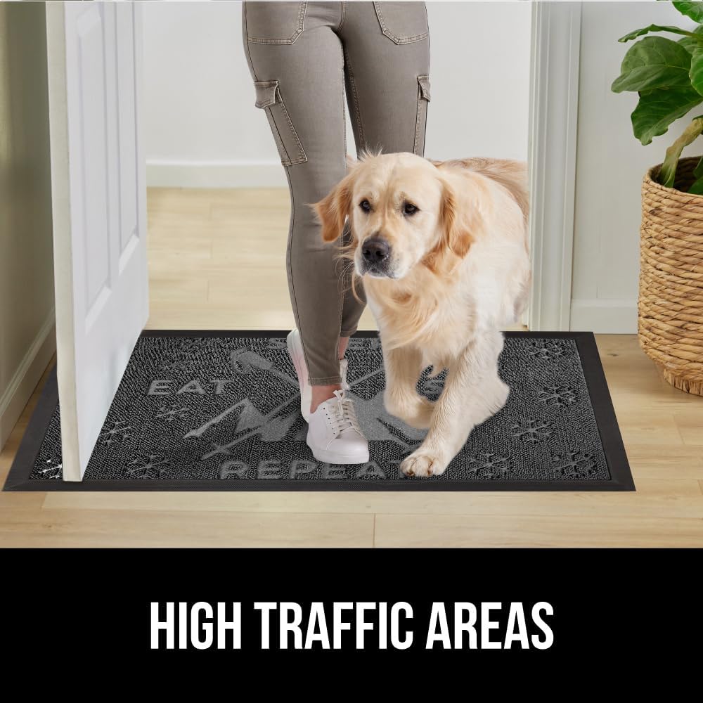 GORILLA GRIP 100% Waterproof All-Season WeatherMax Doormat, US Designed Natural Rubber, Stain and Fade Resistant, Low Profile Indoor Outdoor Door Mats, Easy Clean Patio Mat, 17x29, Graphite Skiing