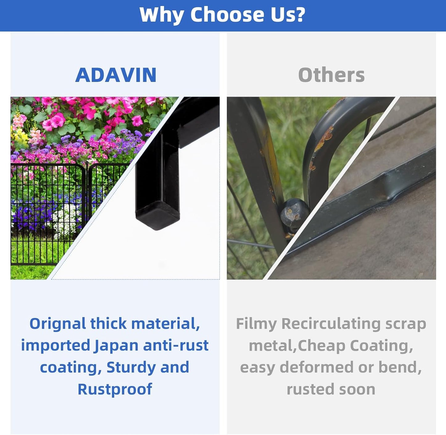 ADAVIN Tall Garden Fence Animal Barrier, 54 in(H) Dog Fence Outdoor for Yard, Wide Door Low Threshold 8 Panels Total 17.7 Ft(L) Dog Fencing,Temporary Fences for Medium/Large Pets(No Gate)