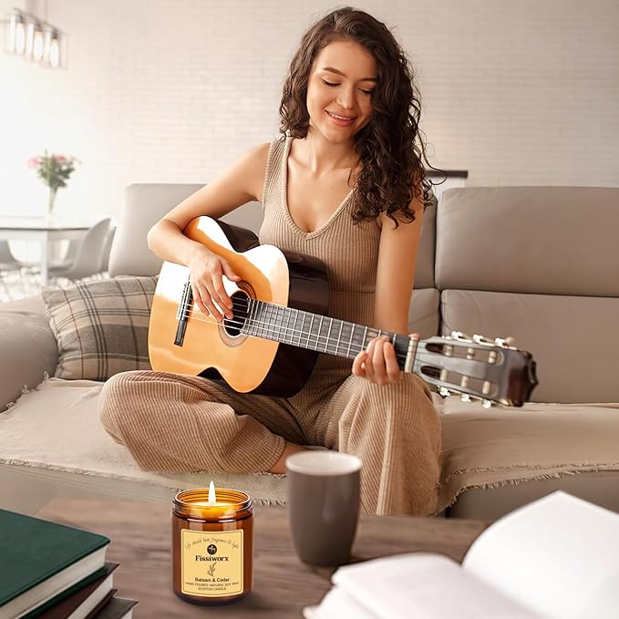 Balsam & Cedar Scented Candle Set 2 Pack – Natural Soy Wax Hand-Poured – Relax and Relieve Stress – 60-Hour Long-Lasting Burn – Premium Aromatherapy Candle for Home Decor, Gifts