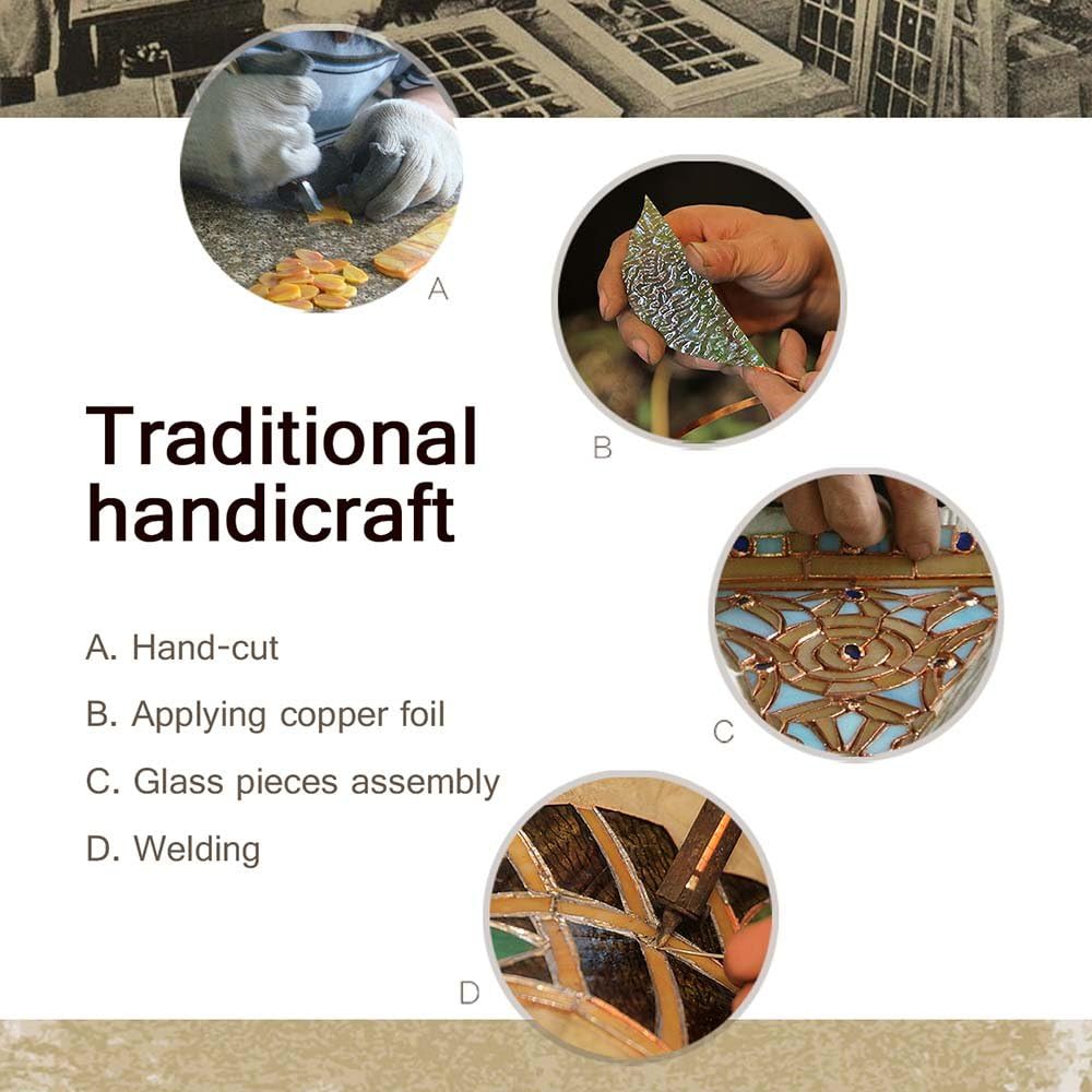 Bieye W10030 Victorian Tiffany Style Stained Glass Window Panel Hangings with Chain, 18" W x 25" H