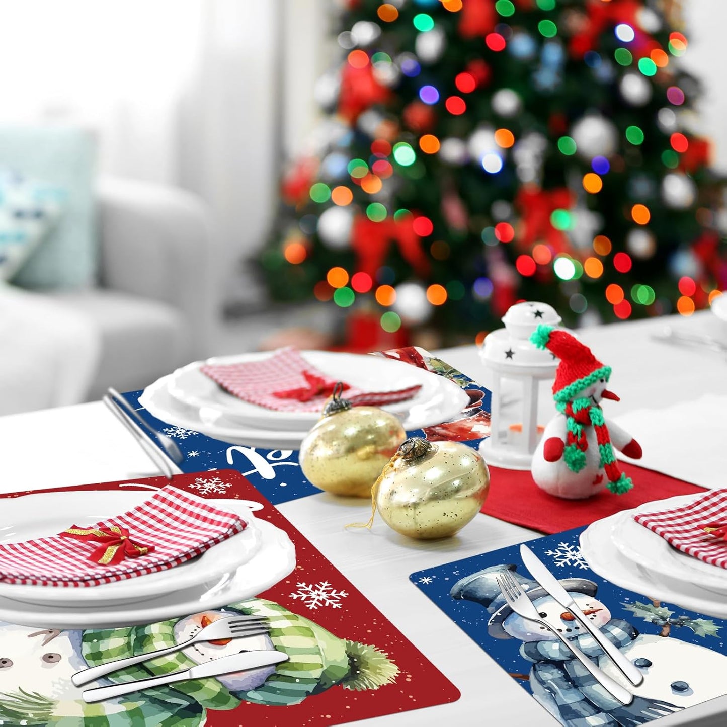 Winter Placemats Set of 6 Let It Snow Plastic Table Place Mats Snowman Dining Mats Washable Seasonal Christmas Holiday Table Decoration for Kitchen Christmas Party Dining