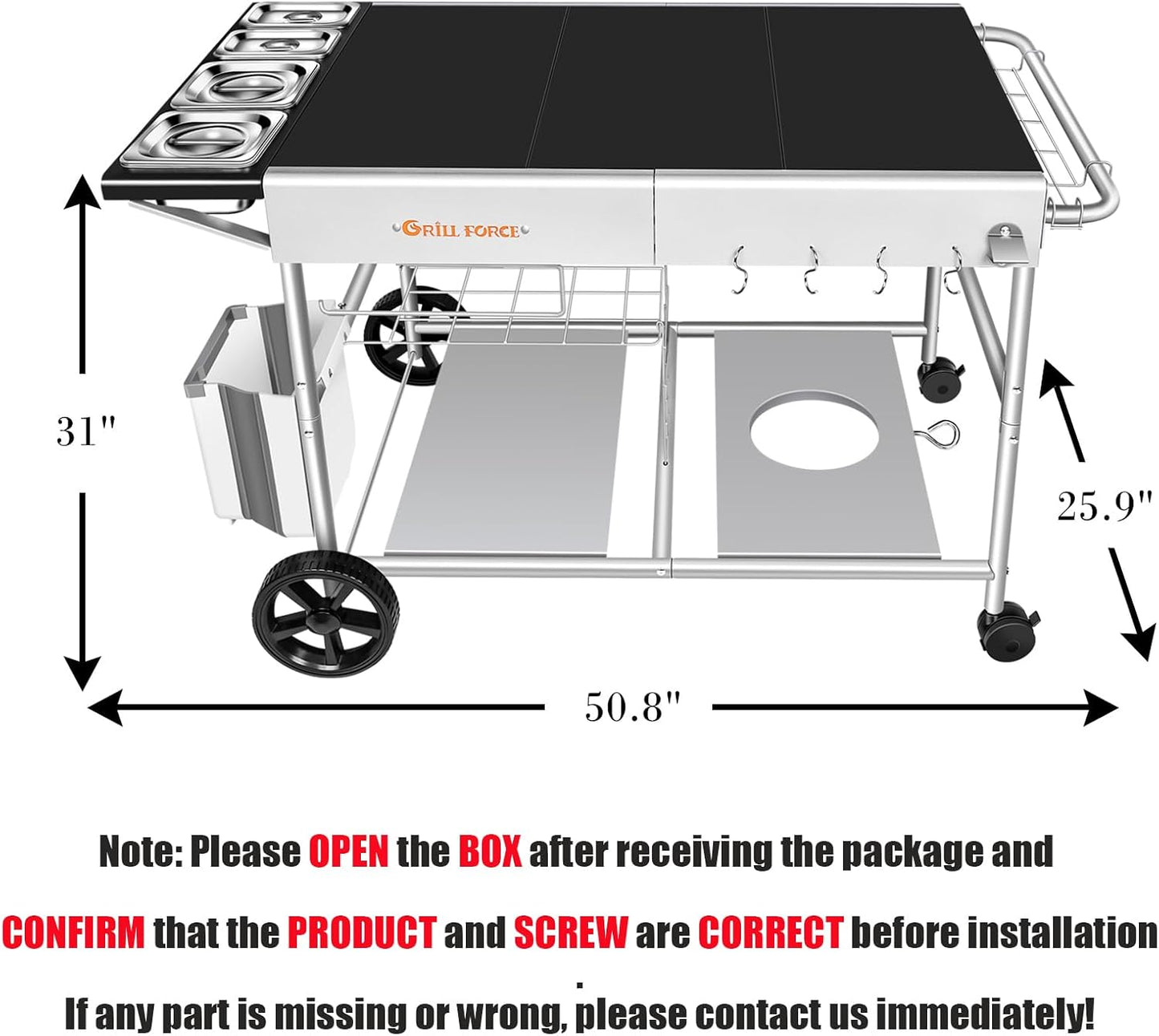 Pizza Oven Table with Topping Station, Outdoor Pizza Oven Cart, Grill Table for Outside, Grill Cart, Food Prep Work cart Fits for Ninja Woodfire Grill, Blackstone Griddle,Tabletop Grill