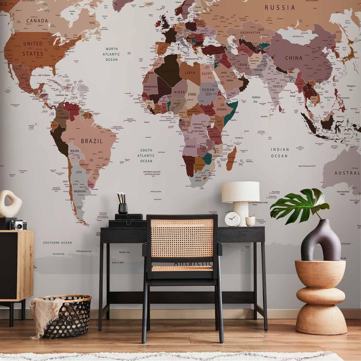 artgeist Premium Wall Mural World Map 138x101 in - XXL Non-Woven Wallpaper Fleece Wall Decor Photo Print Picture Image Design Home Map of The World k-B-0001-a-d