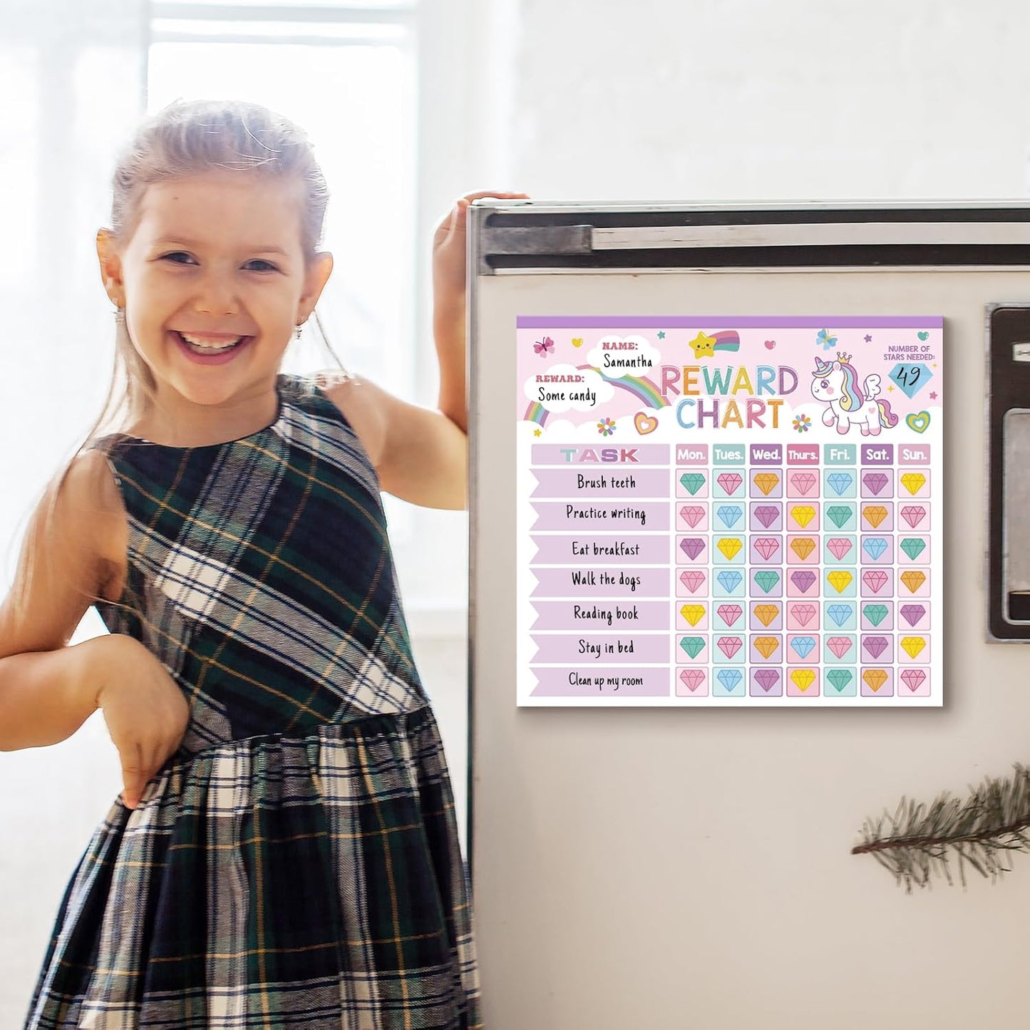 Reward Chart for Kids,Magnetic Behavior Chore Chart for Kids at Home,26 Little Hose Chore Charts,1960 Diamond Stickers,56 Reward Stickers,Incentive Chart to Develop Responsibility and Good Habits,Pink
