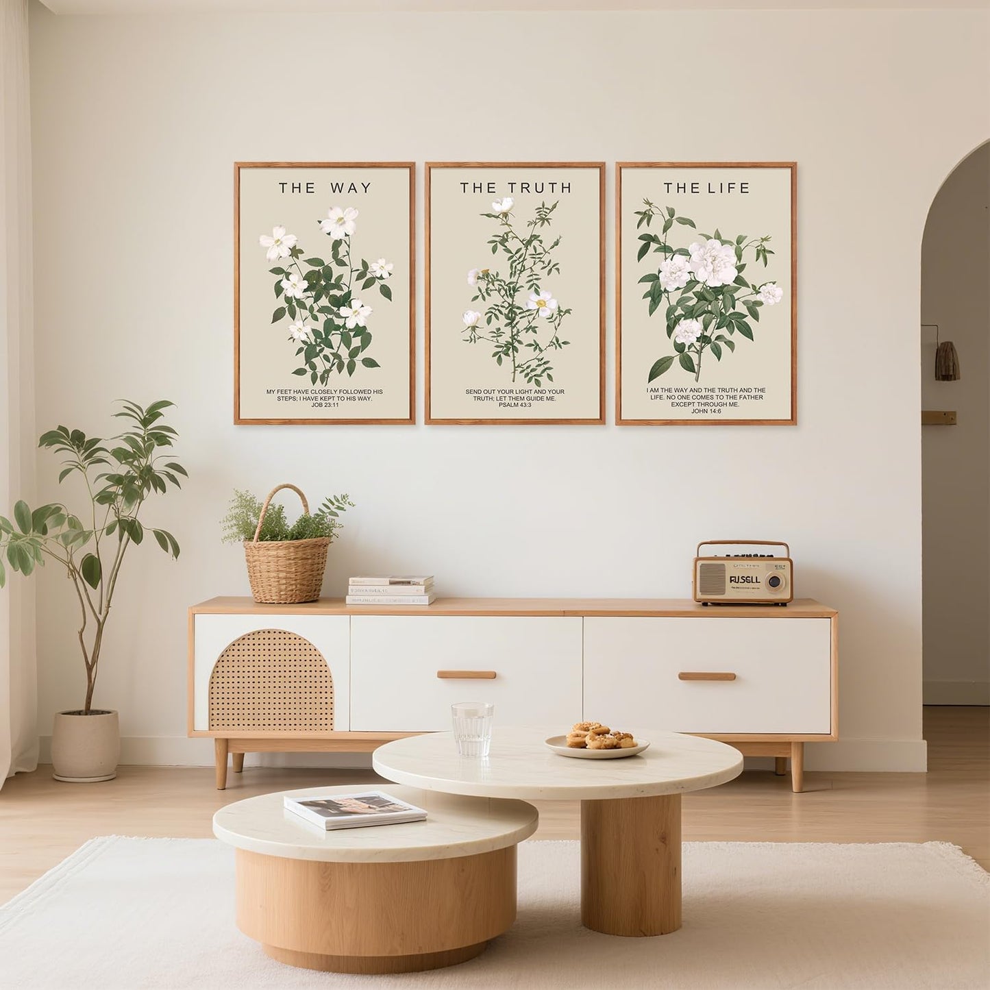 Aurlan The Way The Truth The Life Bible Verse Framed Wall Art(16"x24"), 3PCS Boho Christian Scripture Canvas Artwork, Large Floral Botanical Job 23:11 Psalm 43:3 John 14:6 Decor for Home Bedroom