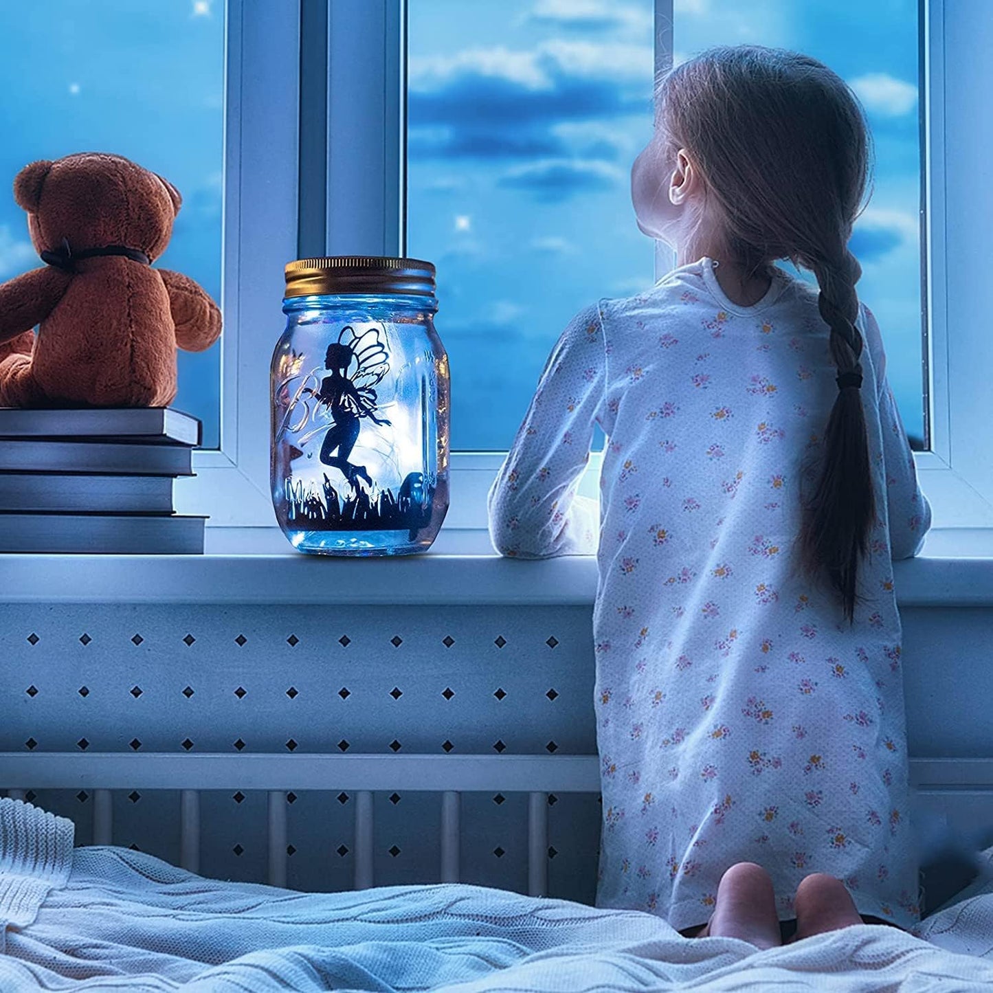 8 Pack Fairy Star Firefly Jar Lids Lights,Solar Fairy String Lids Lights(No Jars),Waterproof Lantern Mason String Solar Lights with Hangers for Regular Mouth Jars Christmas Gifts(Cold White)