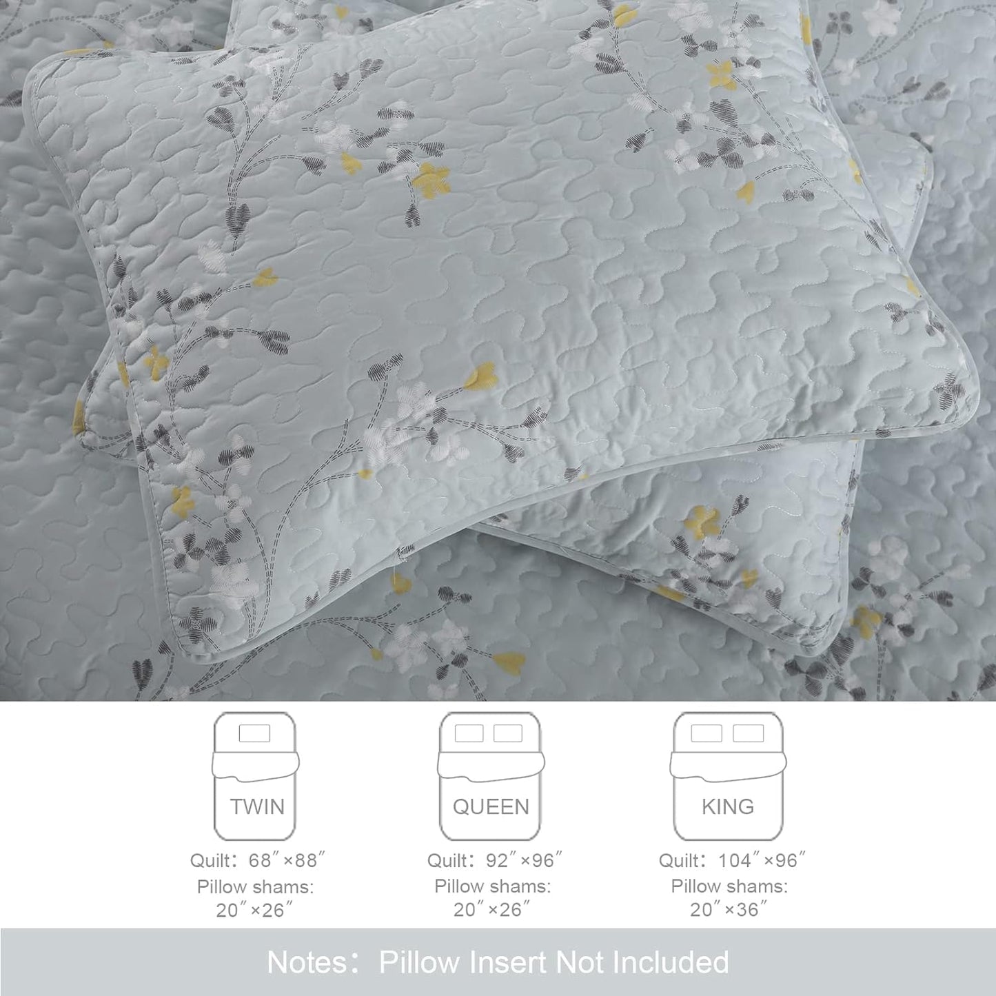 Exclusivo Mezcla Reversible Boho Quilt Set Queen Size, 3 Pieces Flowers Light Blue All Season Bedspreads, Ultra Soft Floral Coverlet Bedding Set with Printed Pattern (1 Quilt, 2 Pillow Shams)