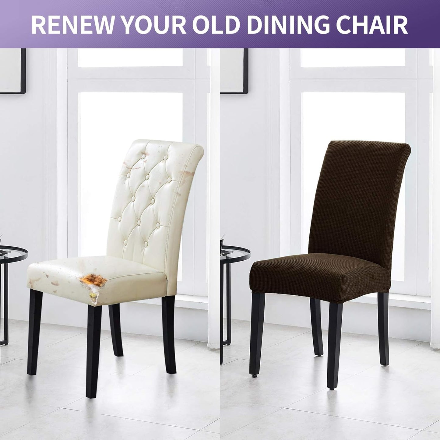 Joccun Chair Covers for Dining Room Set of 2,Dining Chair Slipcovers Stretch Dining Room Chair Covers Seat Protector,Washable Parsons Chair Cover for Home,Banquet(Seal Brown,2 Pack)