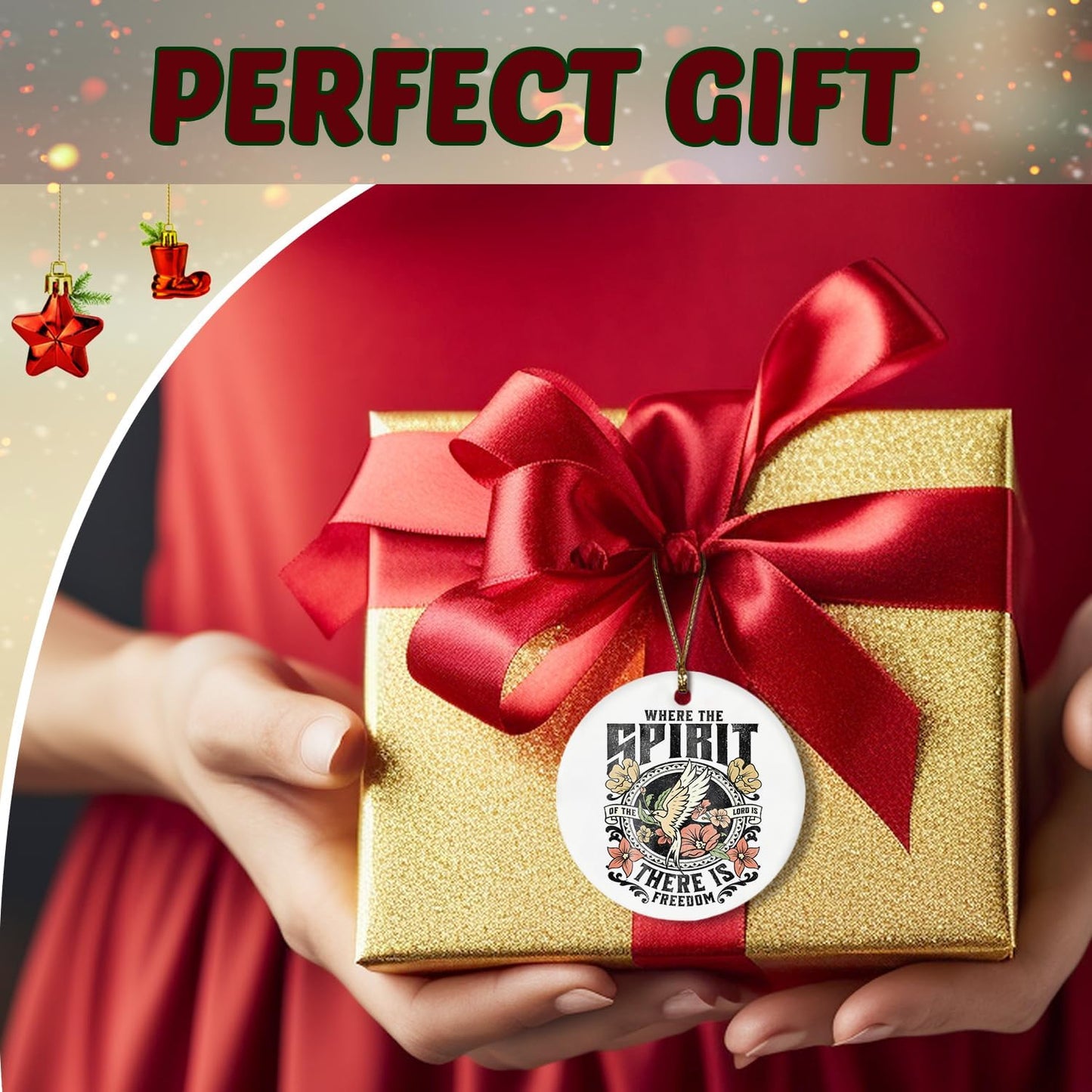 Christian Christmas Ornaments, Boho Floral Bird Spirit Scripture Religious Ceramic Christmas Xmas Ornament Keepsake Decorations, Christian Gifts for Women Teen Girls