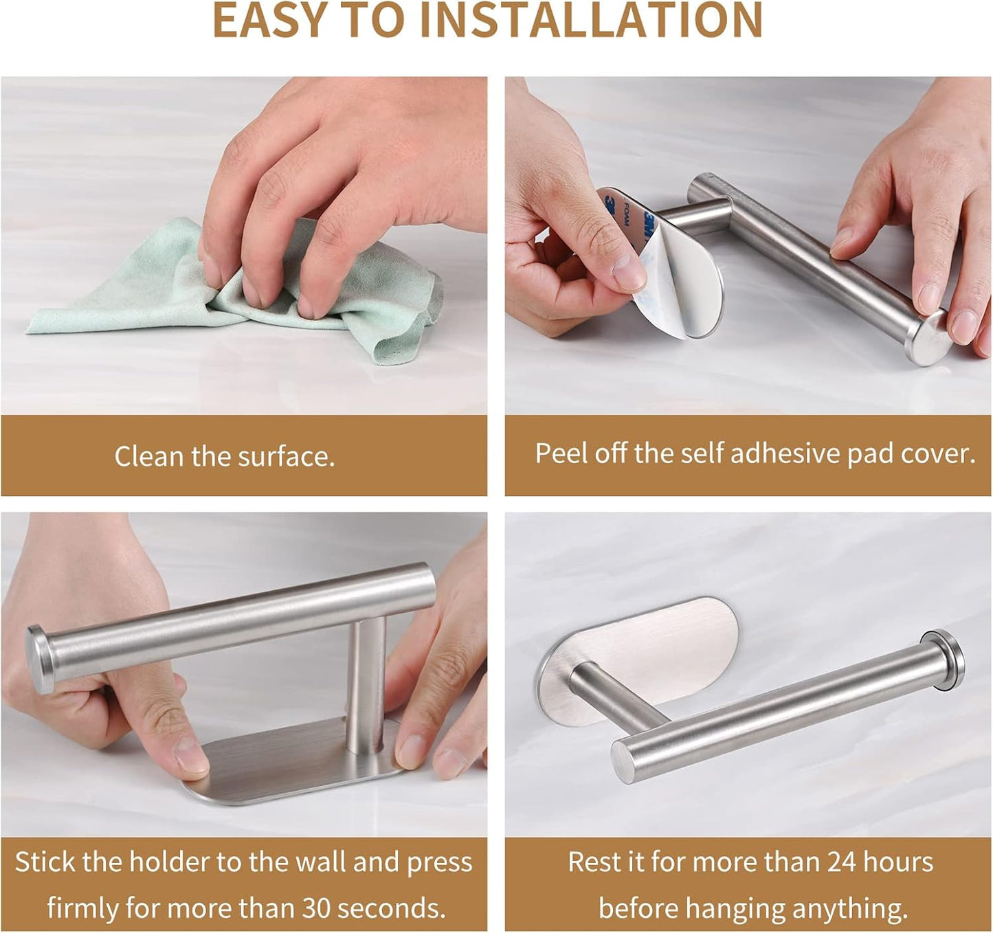 Toilet Paper Holder,Brushed Nickel,Wall Mount, Upgraded Adhesive Toilet Roll Holder,no Drilling,Bathroom/Rv/Washroom,SUS 304 Stainless Steel,Rustproof (Silver, 2 Pieces)