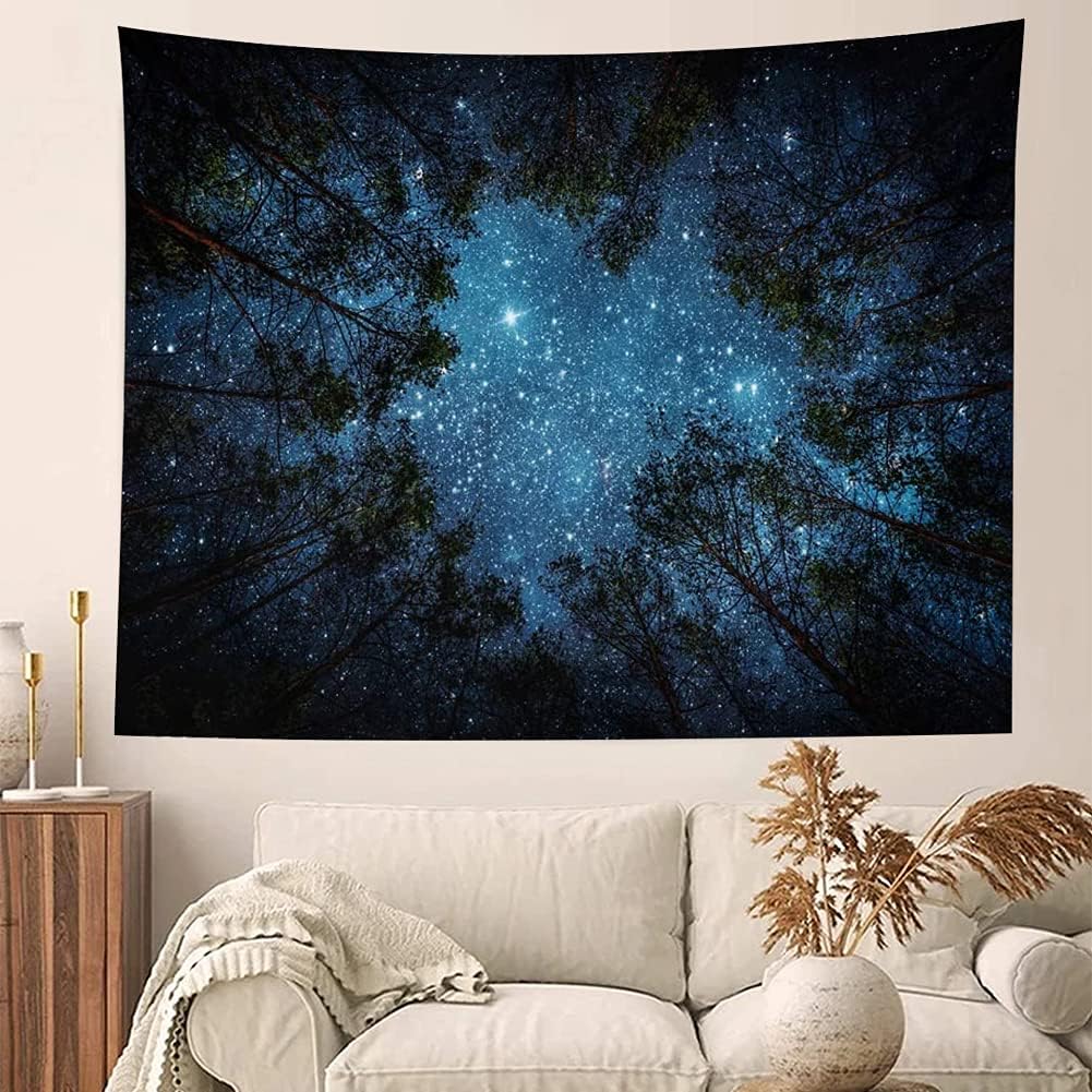 Llamazing Forest Tapestry Home Decor Landscape Tapestry Living Room Bedroom Decoration Tapestry Magic Tapestry Curtain (Looking Up at The Stars, 90.5''L×70.8''W)