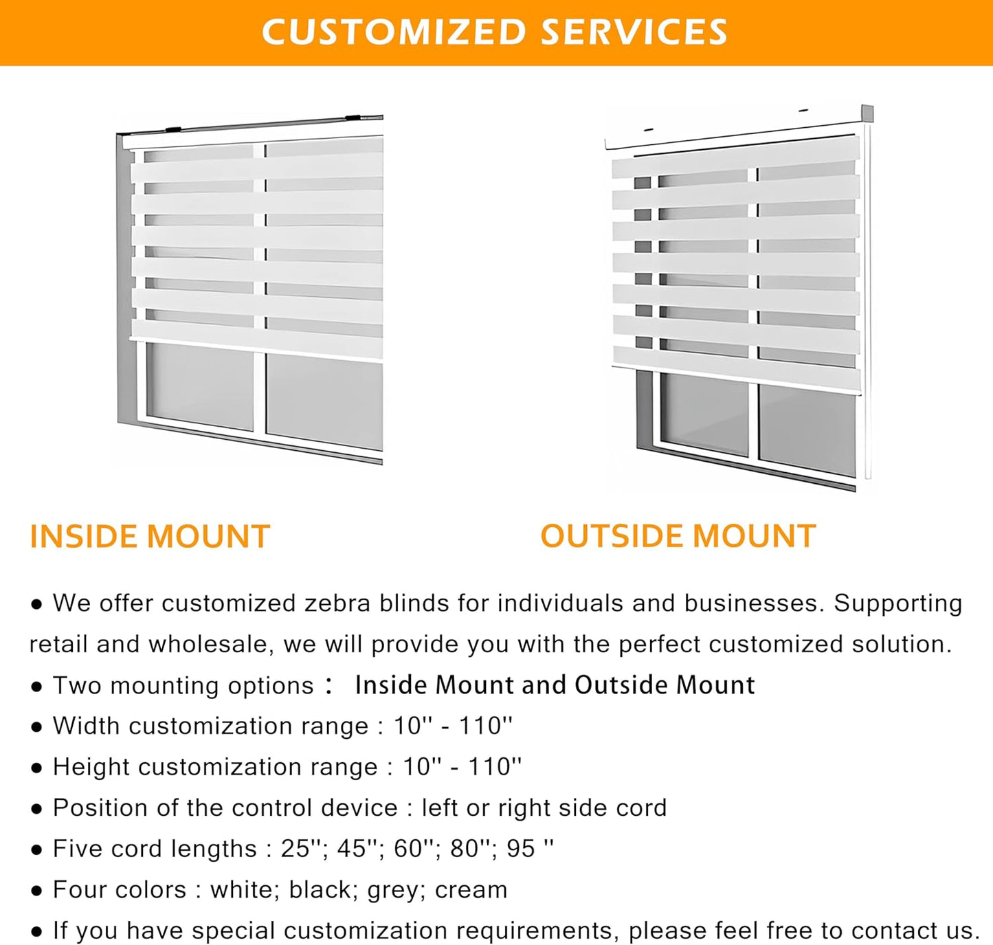 Custom Zebra Blinds for Windows Blinds for Indoor Windows Privacy Filter Light Zebra Shades Roller Blinds(10'' to 100'' Width)(Maximum Height 110'')(Custom Size Cream Color)