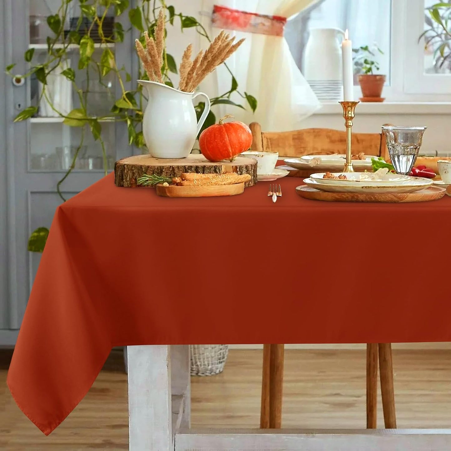 sancua Fall Tablecloth Rectangle - 60 x 84 Inch Burnt Orange - Stain and Wrinkle Resistant Polyester Fabric Table Cloth, Thanksgiving Table Cover for Dining Buffet Parties, Rust, Pumpkin Orange