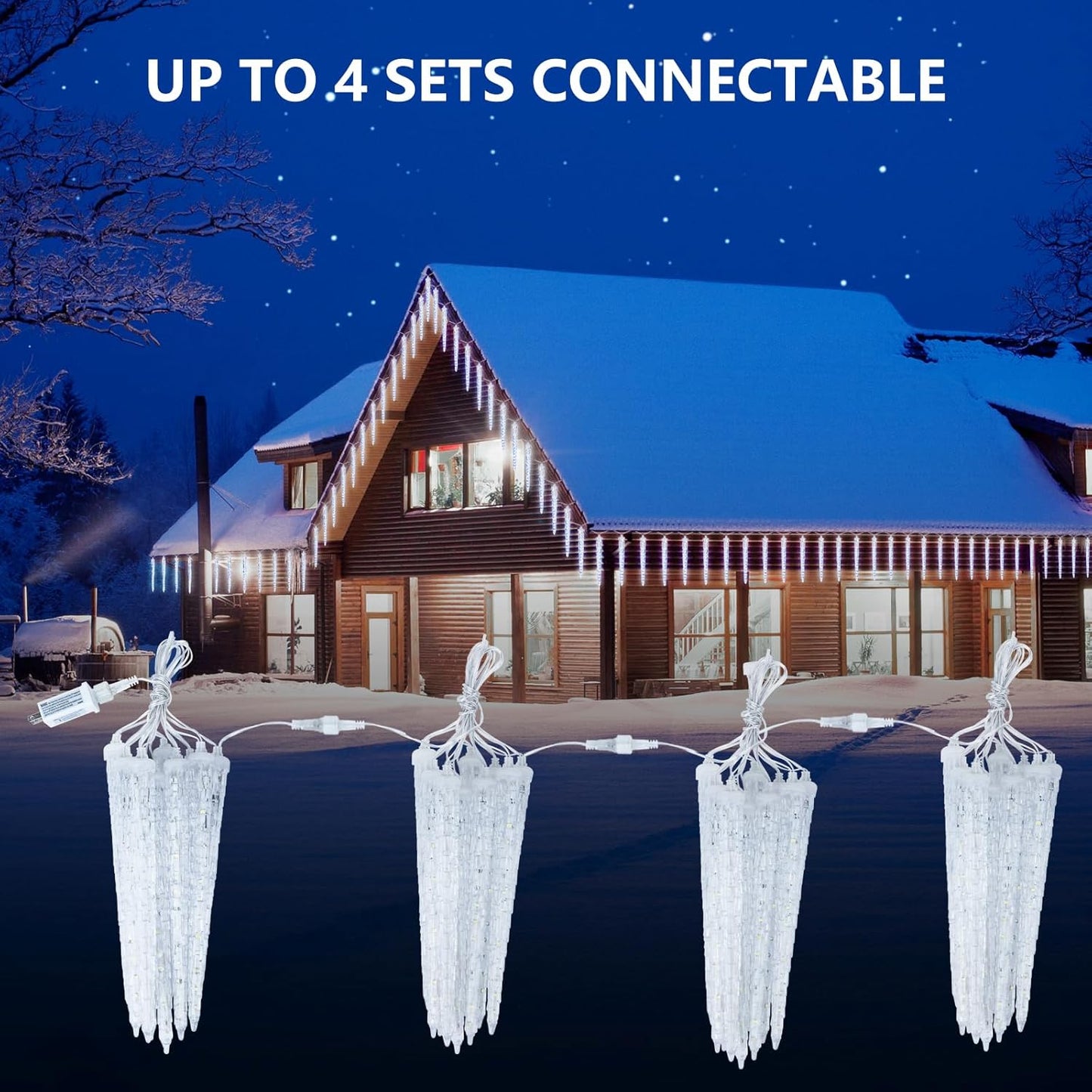 Christmas Icicle Lights Outdoor, 10Ft. Meteor Shower Lights with 10 Large Icecycles, Snowfall Shooting Star Light Effect, Falling Crystal Christmas Decorations for House Eave Roofline Patio, Blue