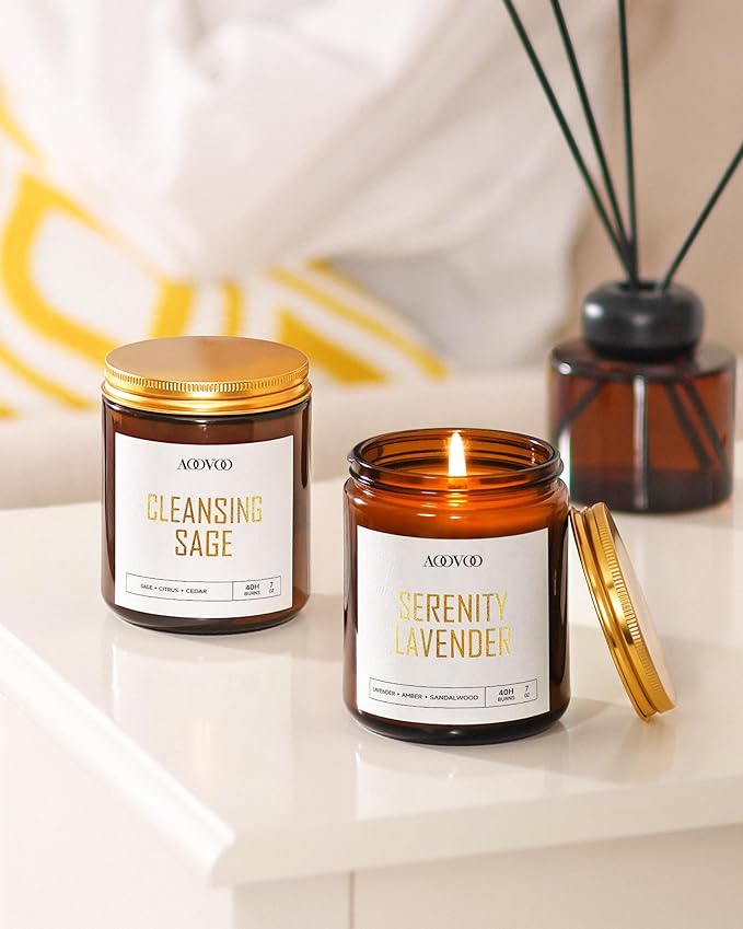 AOOVOO Candle Set - 4PC Scented Candles, 28 oz Soy Candles, Soy Candle for Home Scented, Sage/Jasmine/Eucalyptus/Lavender