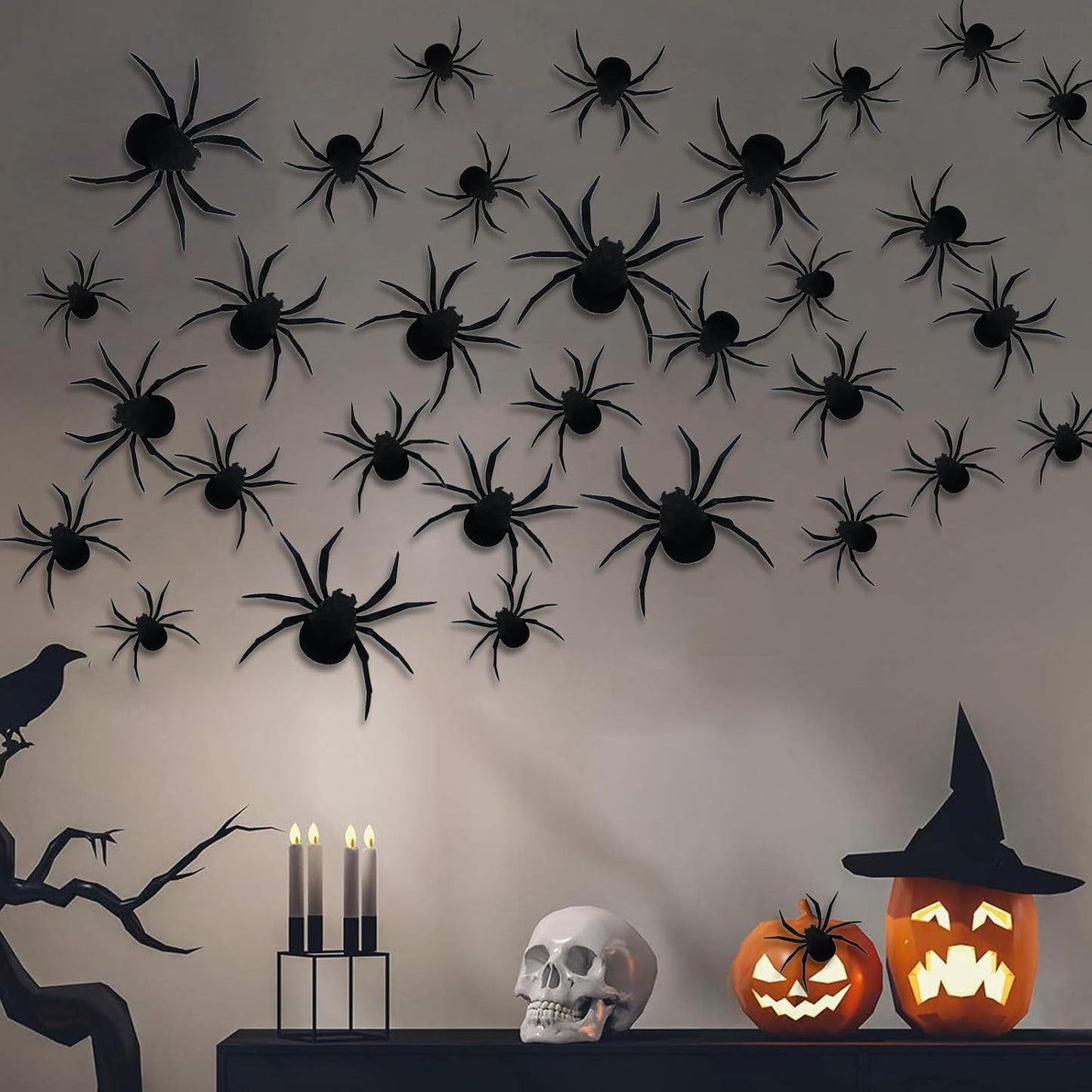 70 Pcs Halloween Spider Decorations Indoor, 4 Sizes 3D Plastic Spider Stickers Halloween Party Supplies Decorations for Home Wall Stickers Decor - Indoor Outdoor Room Window Décor