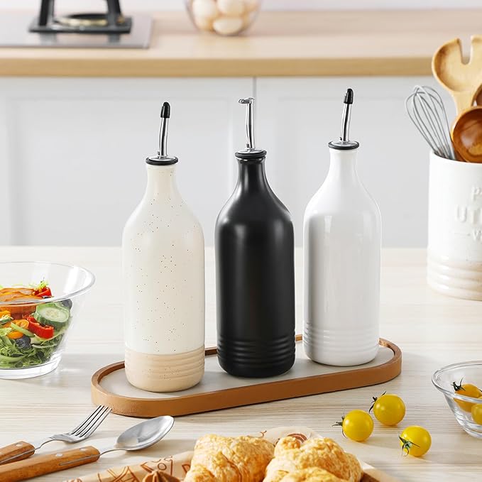 vancasso 20 Oz Ceramic Olive Oil Dispenser Bottle, Bottle Dispenser with Spout and Funnel for Kitchen,Suitable for Oil, Vinegar, Coffee Syrups & Other Liquids,Cream