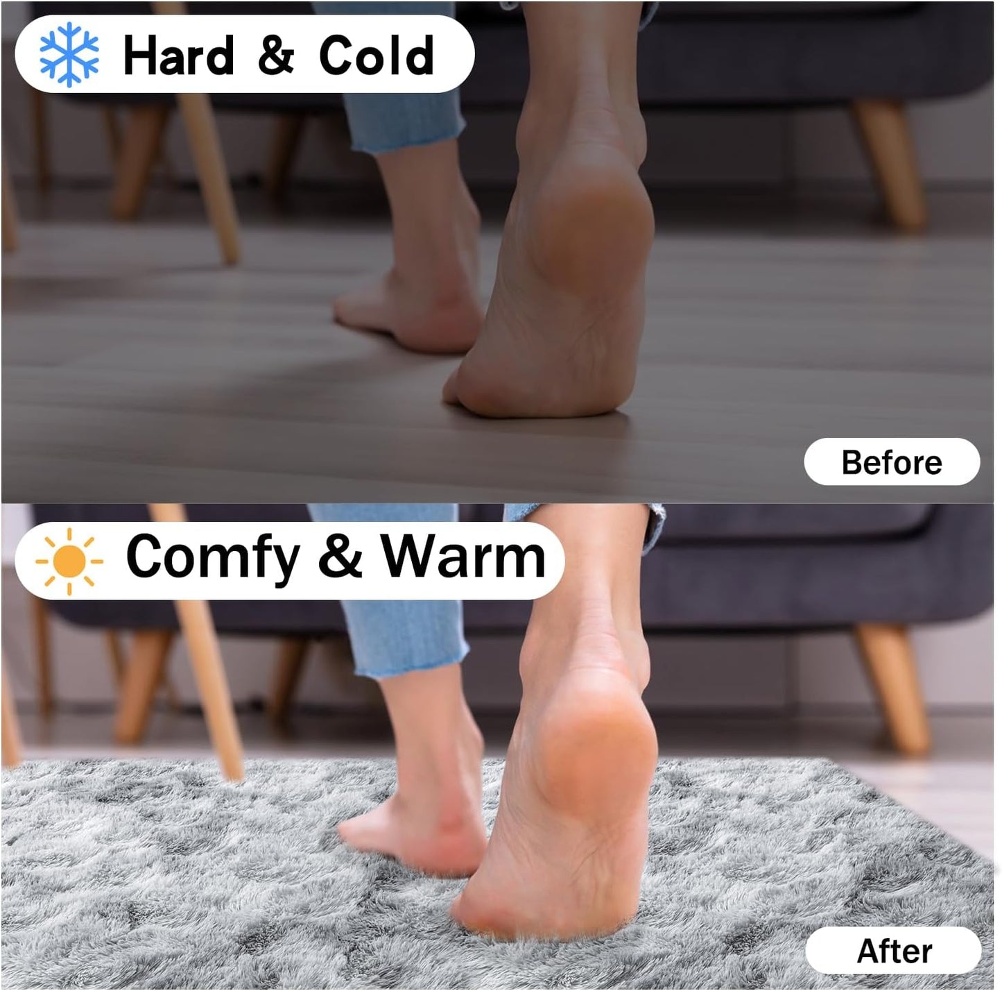 Rezutan Area Rugs 8x10 Living Room, Large Fluffy Rugs for Bedroom, Soft Carpet Shag Kids Room Rug,Fuzzy Rugs Indoor W/Non-Slip Bottom (Grey Tie-Dyed)