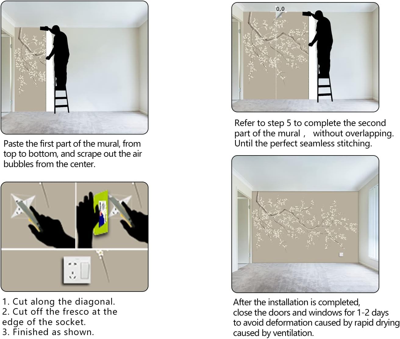 Chinese Style Plum Flower wallpeper Living Room Bedroom Office Wall Mural - 137"x96"(Not Peel and Stick)