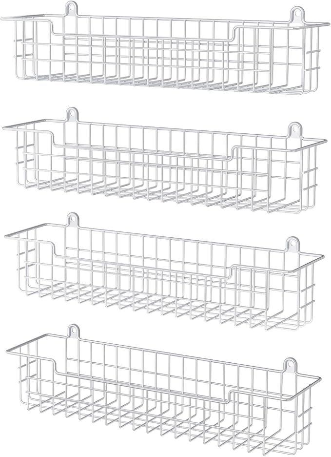 Spice Rack Wall Mount, 4-Pack Seasoning Organizer for Kitchen Storage Organization, Spice Holder Shelf Saving Space for Cabinet, RV, Pantry, Silver