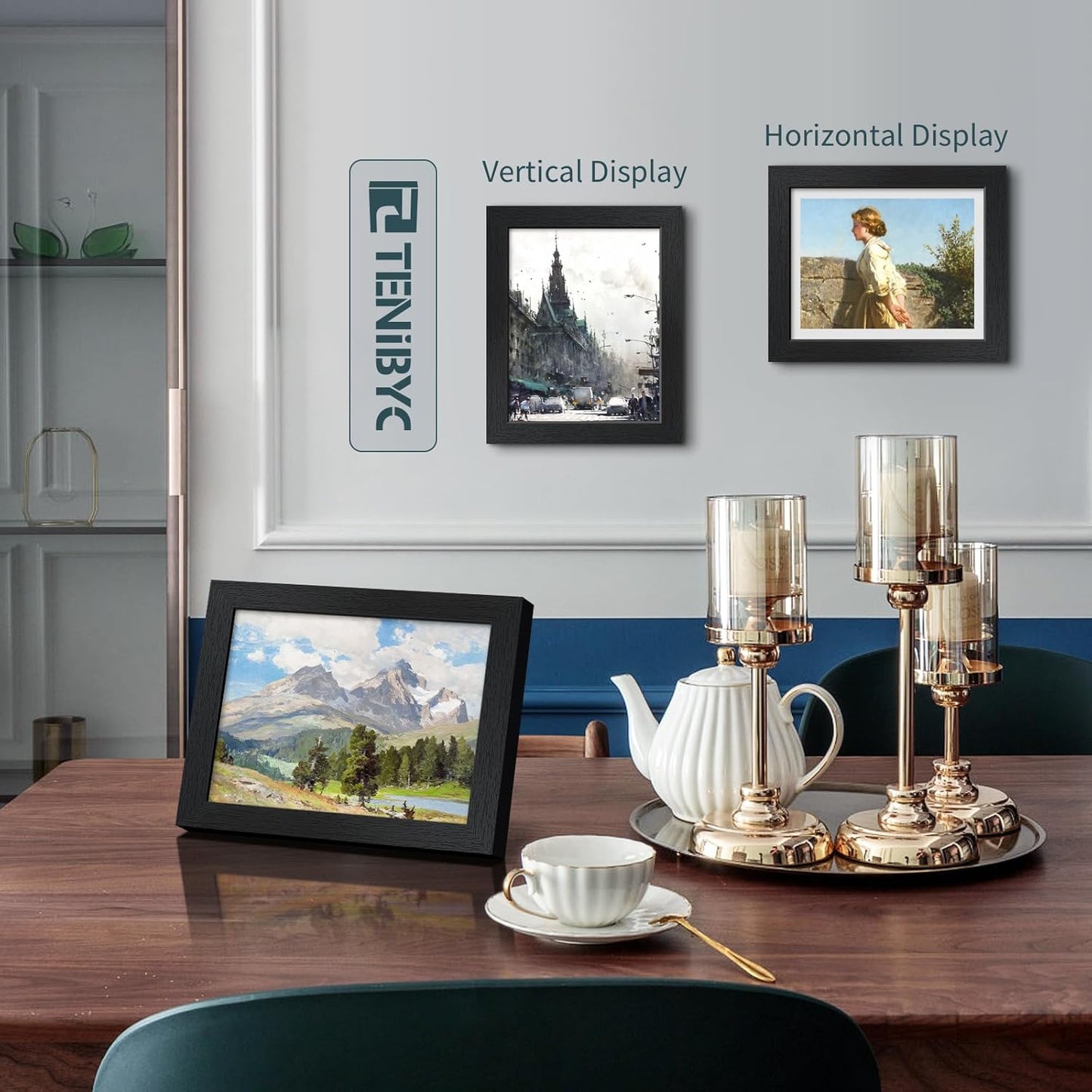 8x10 Picture Frame Set - 3 Pack, Textured Black Solid Wood, HD Tempered Glass, Gallery Photo Frame, Table or Wall Display