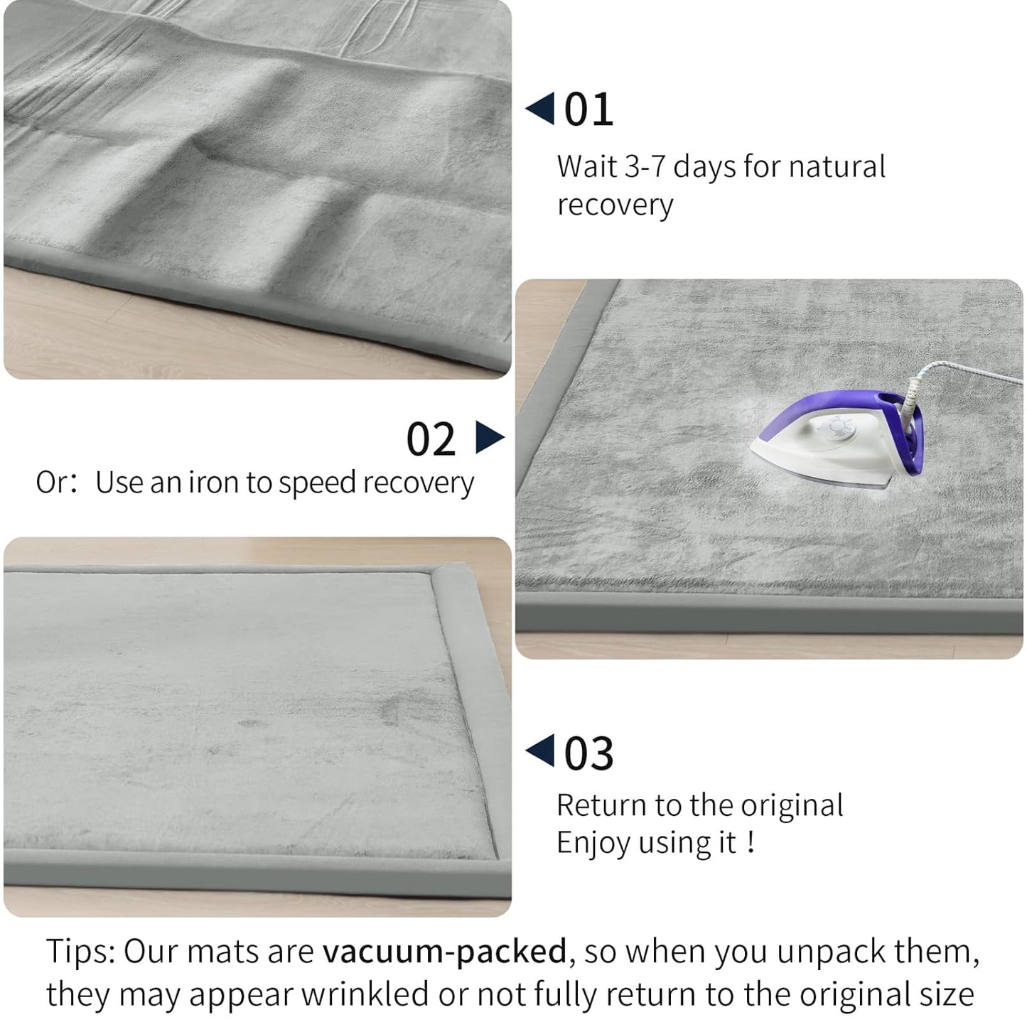 ACOMOPACK Baby Play Mat for Floor 1.3" Thick Memory Foam Play Mat 39"×59" Tummy Time Crawling with Non-Slip Bottom for Living Room,Nursery,Soft Velvet Playpen Mats for Kids,Infants(Light Grey)