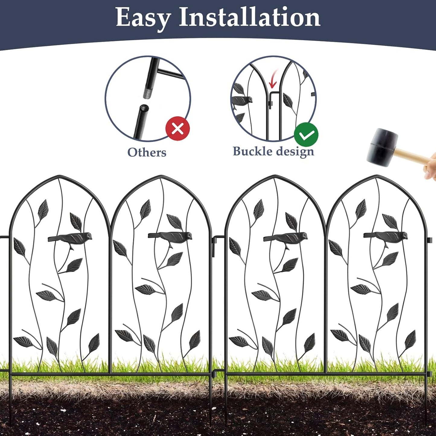 Decorative Garden Fence 4 Pack - 24in(H) x 10Ft(L), Metal Garden Fencing Panel, Landscape Pathway Edge Iron Picket Fence Panels (Balck)