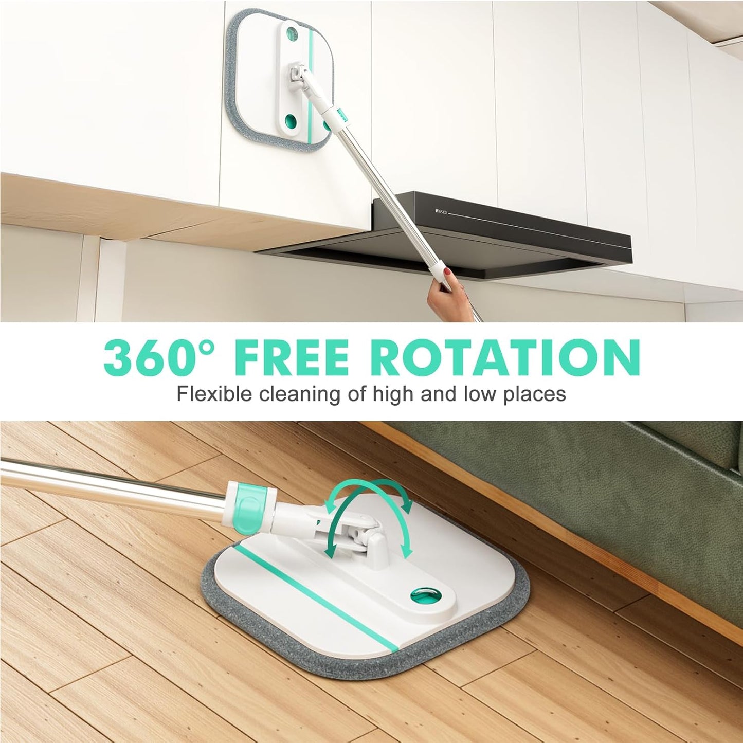 Upgraded Spin Mop and Bucket Set Self-Standing Mop Bucket Separate Dirty and Clean Water System Self Wringing 360° Rotating 90° Foldabl Mops and Buckets for Floor Cleaning (Blue, 6Pads)