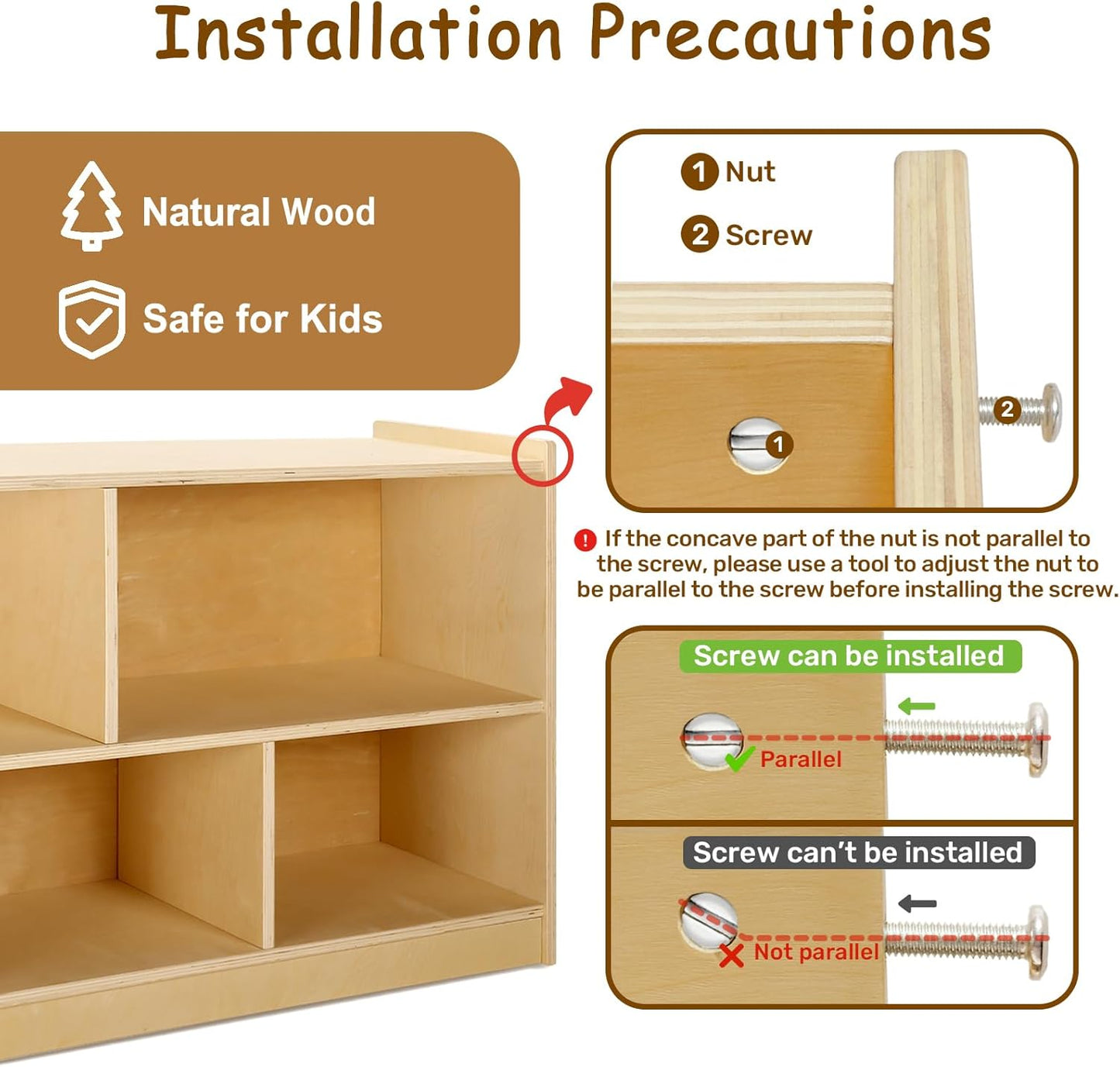 wingyz Wooden Storage Cabinet, 5-Section Montessori Bookshelf, Kids Toy Storage Organizer Book Shelf for Kids Rooms, Classroom, Playroom, Nursery, Preschool Book Shelves