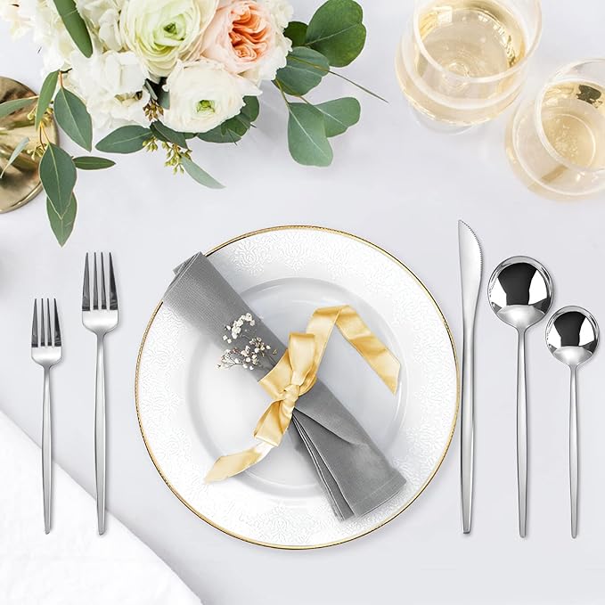 Silverware Set, KassKa 40 Pieces Flatware Cutlery Set, Stainless Steel Utensils Set Spoon Fork Knives Set for Home Restaurant and Kitchen, Mirror Polished Finished, Service for 8