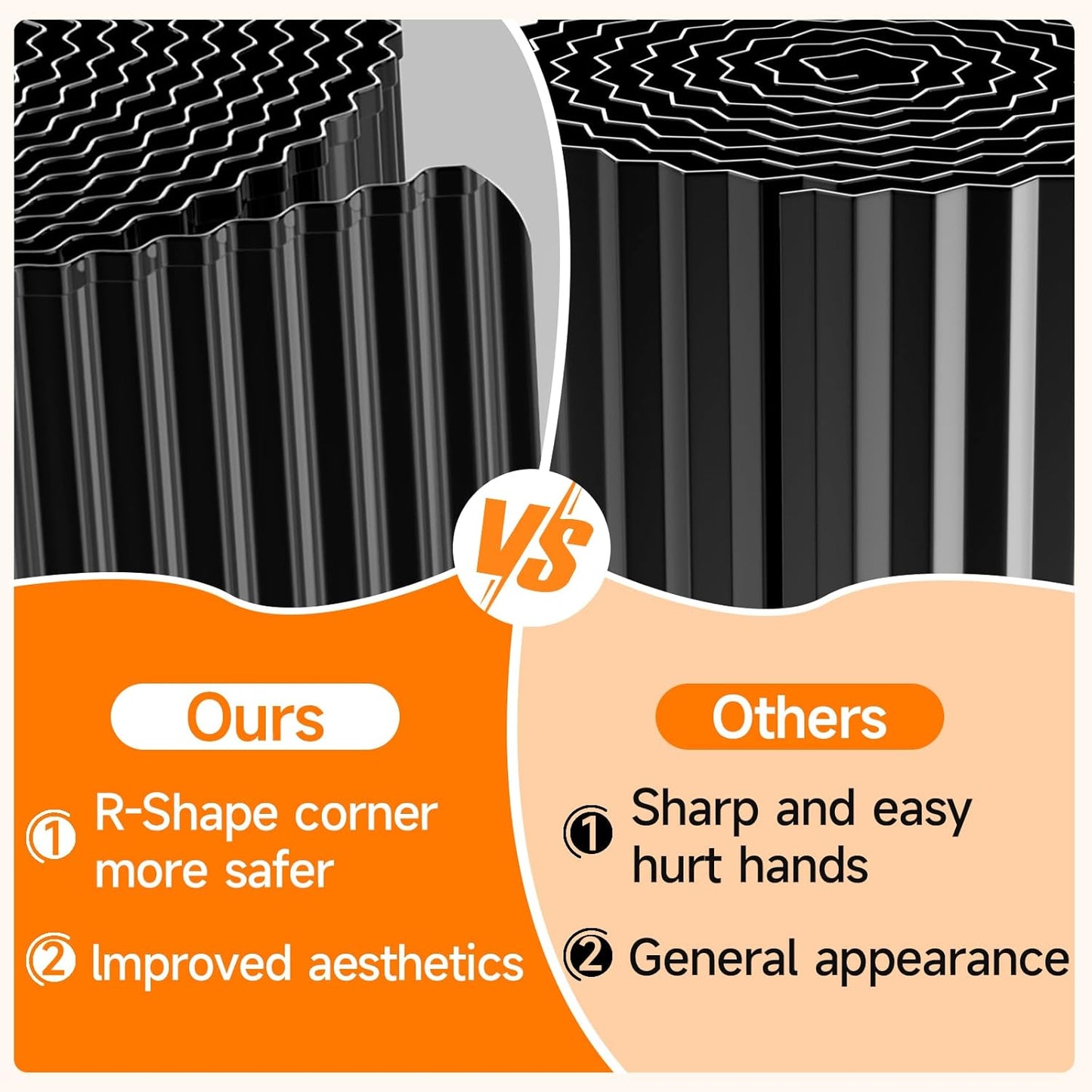 Corrugated Garden Edging, 8"×10Ft Galvanized Steel Landscape Edging & Lawn Edging Border, Metal Garden Border for Flower Beds, Garden,Lawn,Raised Beds & Tree Surrounds (Black)